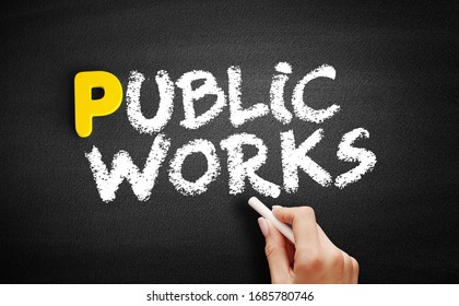 Public Works Text On Blackboard, Concept Background