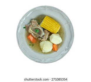 Puchero  Sopa - Stew Originally From Spain, Prepared In YucatÂ¡n, Mexico, Argentina, Colombia, Paraguay, Uruguay. Basic Ingredients Of The Broth Are Meat , Bacon, Cured Bones And Vegetables 