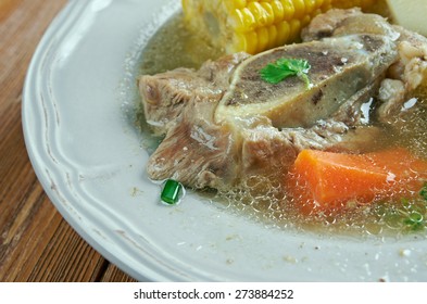 Puchero  Sopa - Stew Originally From Spain, Prepared In YucatÃ?Â¡n, Mexico, Argentina, Colombia, Paraguay, Uruguay. Basic Ingredients Of The Broth Are Meat , Bacon, Cured Bones And Vegetables 