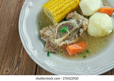 Puchero  Sopa - Stew Originally From Spain, Prepared In YucatÃ?Â?Ã?Â¡n, Mexico, Argentina, Colombia, Paraguay, Uruguay. Basic Ingredients Of The Broth Are Meat , Bacon, Cured Bones And Vegetables 