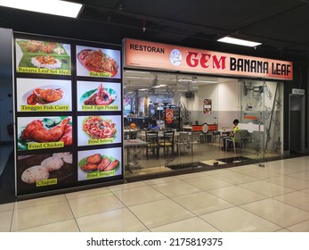 Puchong, Malaysia - 15 June 2022 : View Entrance of GEM Banana Leaf Restaurant in Puchong, Malaysia with selective focus.