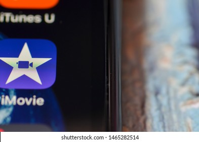 Puchong, Malaysia - July 30, 2019; Apple iPhone 7 plus with iMovie application on the screen. Close up.