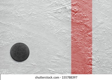 Puck lying on a hockey rink. Texture, background