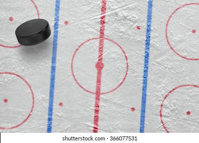 The Puck On The Ice Hockey Rink. Concept, Hockey, Background