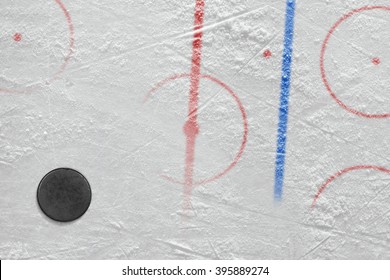 The Puck On The Ice Hockey Rink. Concept, Hockey, Background