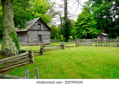 The Puckett Cabin At Groundhog Mountain On Blue Ridge Parkway. Historic Cabin Was Home Of Legendary Midwife Orlean Hawks Puckett. Appalachian Woman Also Known As Aunt Orlean. Carroll County, Virginia.