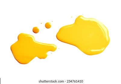 The Puddle Of An Oil Paint Spill Isolated Over The White Background, Top View Above