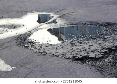 puddle on asphalt after rain