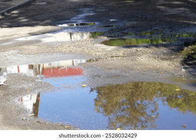 a puddle on the road