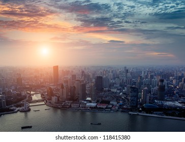Pudong skyline at sunset, Shanghai, China - Shutterstock ID 118415380