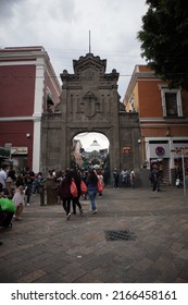 Puebla, Mexico, April 23 2022;  Bussy Crowded Mexican Street At Puebla Cuty Post Covid Plaza La Victoria