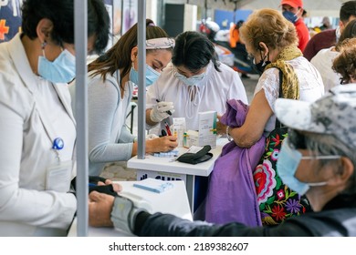 Puebla, Mexico - August 11, 2021: Grandparents Public Health Day, Lining Up To Receive Consultation