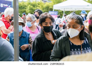 Puebla, Mexico - August 11, 2021: Grandparents Public Health Day, Lining Up To Receive Consultation