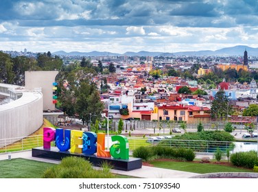 Puebla, Mexico - November 10, 2016: Aerial View Of Downtown Puebla, Mexico