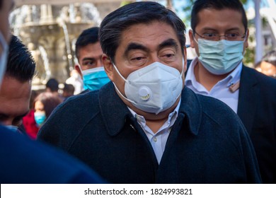 Puebla, Mexico - September 30, 2020: The Governor Of Puebla, Miguel Barbosa, At The End Of The Commemoration Ceremony Of The 255th Anniversary Of The Birth Of General José María Morelos Y Pavón.