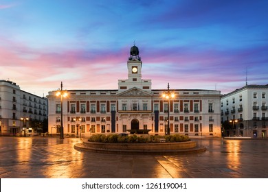 Puerta Del Sol Square Is The Main Public Space In Madrid. In The Middle Of The Square Is Located The Office Of The President Of The Community Of Madrid.