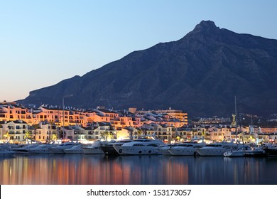 Puerto Banus At Dusk, Marina Of Marbella, Spain