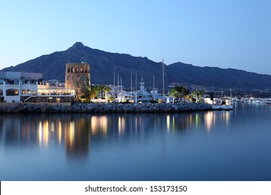 Puerto Banus At Dusk, Marina Of Marbella, Spain