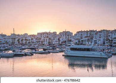 Puerto Banus, Marbella, Spain. - August 12, 2016: Puerto Banus, It was built in 1970 by Jose Banus. More commonly known as Puerto Banus is one of the most exclusive marinas in Spain and Europe.
