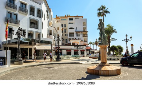 Puerto Banus Marbella Spain October 15 2019. Street life in Puerto Banus outside Marbella in Spain. Beautiful small town with a famous harbor where all the luxury boats are docked.
