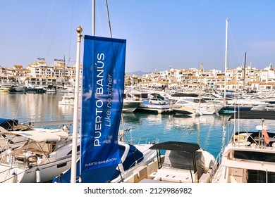 Puerto Banus posters. Marbella, Costa del Sol, Andalusia, Spain. Picture taken – February 25, 2022.