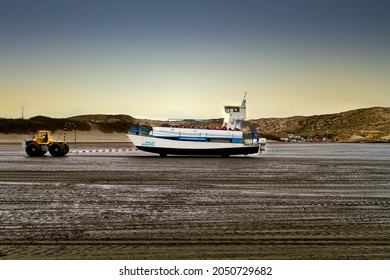 Puerto Piramides, Argentina - July 24, 2021: Tourists Are Towed In Their Rib Boat Towards The Water To Do A Whale Watching Tour In Valdez Peninsula