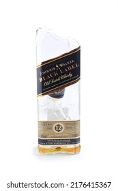 Puerto Real, Spain - May 14, 2022: Broken Johnnie Walker Black Label Whiskey Bottle