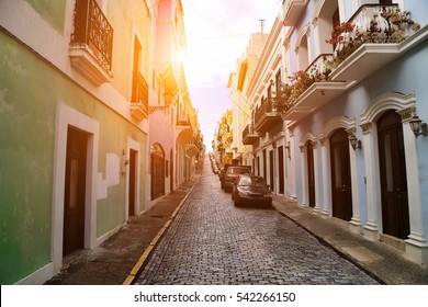 Puerto Rico, San Juan Streets On A Sunset