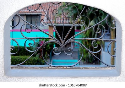 Puerto Vallarta, Jalisco/Mexico - February 2, 2018:  Iron Scroll Work Over The Windows Of My Apartment In PV