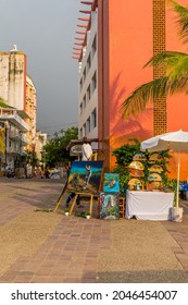 Puerto Vallarta, Mexico - September 12, 2021 - Art Dealer On The Beach In Zona Romantica