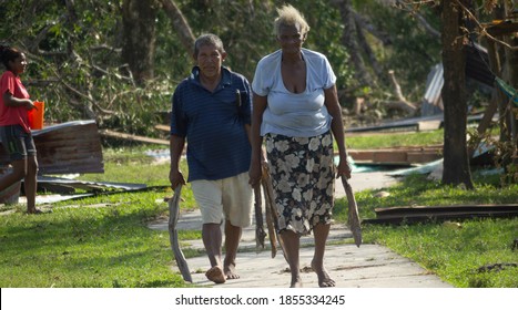 Puertos Cabezas, Nicaragua. November 7th 2020: People In Rubble After Hurricane Eta Path. 