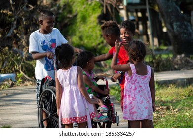 Puertos Cabezas, Nicaragua. November 7th 2020: People In Rubble After Hurricane Eta Path. 