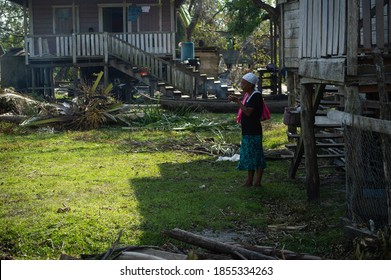 Puertos Cabezas, Nicaragua. November 7th 2020: People In Rubble After Hurricane Eta Path. 