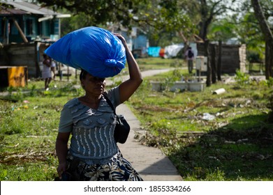 Puertos Cabezas, Nicaragua. November 7th 2020: People In Rubble After Hurricane Eta Path. 