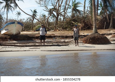 Puertos Cabezas, Nicaragua. November 7th 2020: People In Rubble After Hurricane Eta Path. 