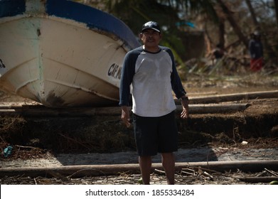 Puertos Cabezas, Nicaragua. November 7th 2020: People In Rubble After Hurricane Eta Path. 