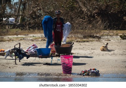 Puertos Cabezas, Nicaragua. November 7th 2020: People In Rubble After Hurricane Eta Path. 