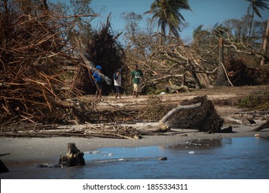 Puertos Cabezas, Nicaragua. November 7th 2020: People in rubble after Hurricane Eta Path. 