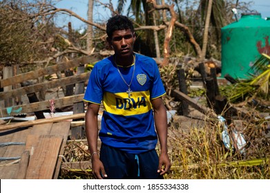 Puertos Cabezas, Nicaragua. November 7th 2020: People In Rubble After Hurricane Eta Path. 