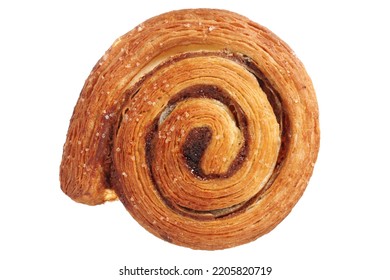 Puff bun with cinnamon isolated on white background, top view