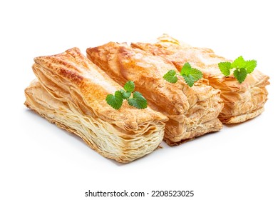 Puff  Pastry Cake Slices Isolated On White 