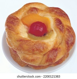 Puff Pastry With Fruit Slice. Morning Breakfast Background