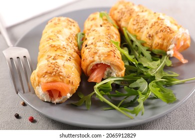 Puff Pastry Roll With Cheese And Smoked Salmon