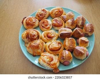 Puff Pastry Snails With Ham And Cheese And Sausage Puff Pastry Bites.
