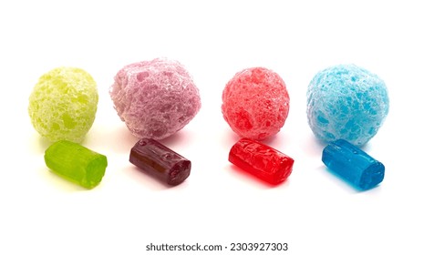 Puffed Freeze Dried Fruit Flavored Candy Isolated on a White Background - Shutterstock ID 2303927303