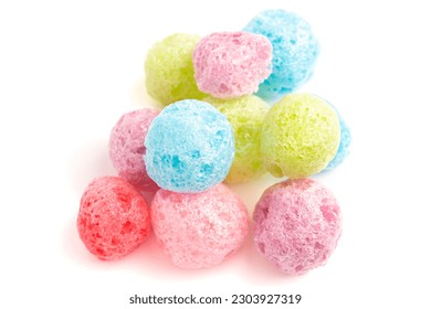 Puffed Freeze Dried Fruit Flavored Candy Isolated on a White Background