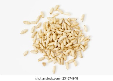 Puffed rice from above on white background