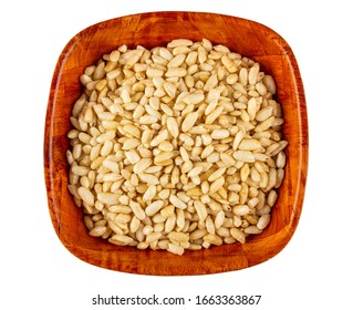 Puffed Rice In Bamboo Bowl Isolated On White Background. Top View