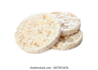 Puffed Rice Cakes Isolated On White Background. Healthy Crunchy Snack. Wholegrain Crisp Bread 