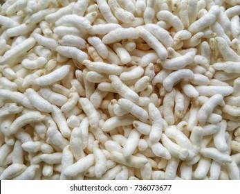 puffed rice cereal close-up texture from above